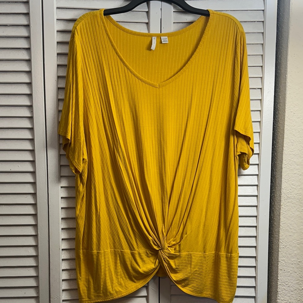 Cato Mustard V-Neck Knotted Tee